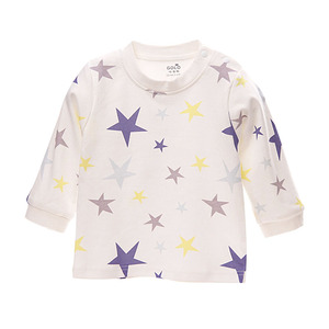 宝宝秋衣上衣单件婴儿内衣纯棉肩开薄款打底衫女男童衬衣圆领套头