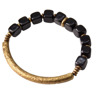 曲尾花黑曜石复古铜手链情侣 简约百搭手串男 原创小众设计首饰女