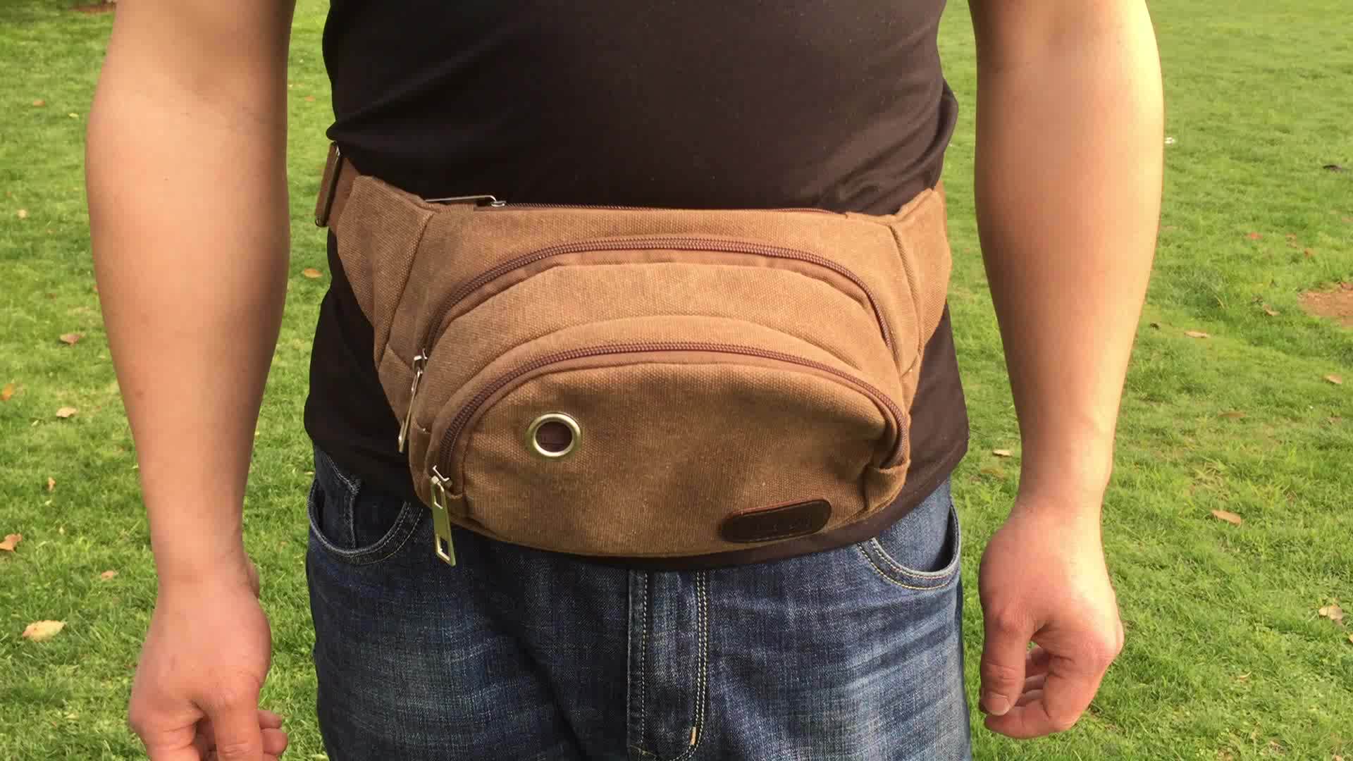 Men's Vintage Canvas Messenger Waist Hikingtravel Zipper Belt Bags