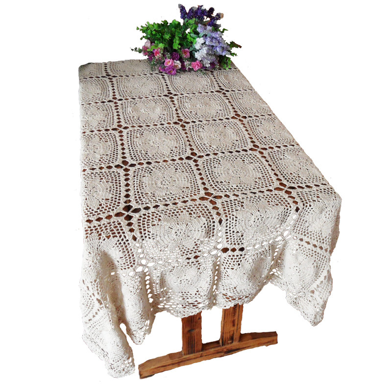 纯手工钩针编织复古田园勾花边茶几盖巾美式蕾丝餐桌布【八角花】
