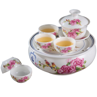 青花陶瓷功夫茶具套装旅行茶具包带茶盘套便携茶具整套旅游小茶具