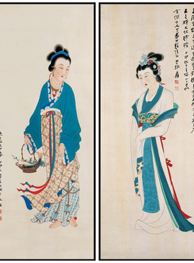 古代中式风展厅工作室壁画仕女图