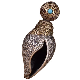 吉祥八宝之佛号法螺吊坠项链纯银海螺佛像汽车钥匙扣挂件民族风格