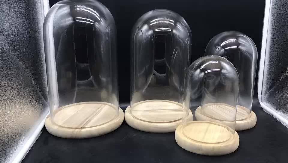 Hongyi Glassware Wholesale Glass Dome With Wood Base For Wedding Decor