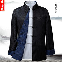 Spring and Autumn new men's casual jacket, long-sleeved, double-sided Tang suit men's wear, button-up, retro Chinese style, plover top thumbnail 3