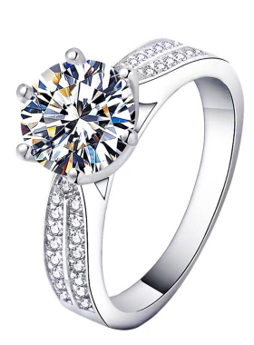 高档奢华2克拉925纯银求婚钻戒