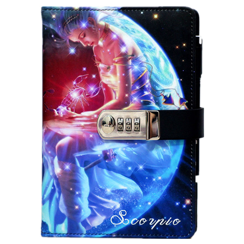 带锁日记本包邮  密码本精装记事本 盒装 锁本12星座 欧式复古