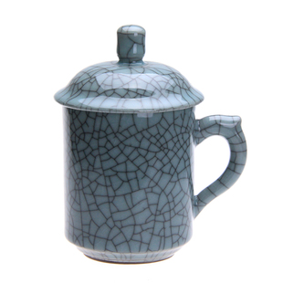 龙泉青瓷陶瓷茶杯办公杯茶水杯带盖学士将军杯情侣杯哥窑弟窑梅子