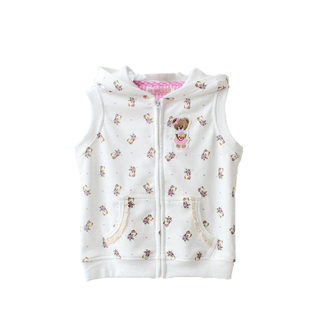 女童春秋短袖薄款带帽小熊背心坎肩上衣儿童全棉马甲宝宝开衫马夹