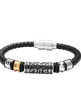 手环金属雕花复古编织绳