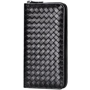 weaveBV真皮钱包手工编织男女士商务拉链手包时尚长款情侣手拿包