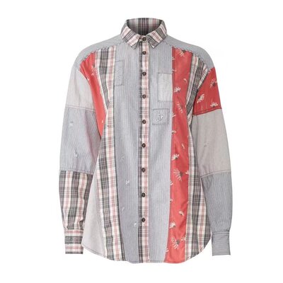 清仓fp原d多种面料拼接条纹衬衫