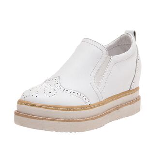 布洛克款式女鞋内增高小白鞋真皮8CM厚底松糕鞋春秋韩版百搭单鞋