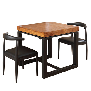 复古实木铁艺餐桌正方形小餐桌饭桌小方桌餐厅咖啡奶茶店桌椅组合