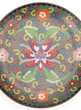 黄铜珐琅掐丝碟子五福寿字景泰蓝