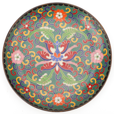 黄铜珐琅掐丝碟子五福寿字景泰蓝