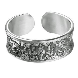 寸银坊云南足银手工制作宽面外凹抽象龙凤呈祥手镯.匠心