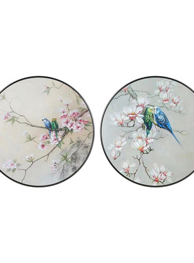 唯美花鸟多联椭圆形挂画床头