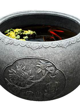 中式仿古青石雕刻鱼缸水缸水槽理石雕刻竹叶菊花造型可定制包邮