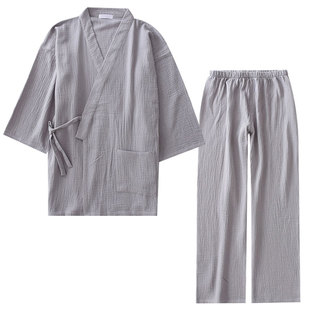 情侣和服睡衣夏秋纯棉纱布薄款大码家居服禅意文艺国风素服汗蒸服