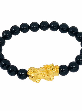 玛瑙串珠铜镀金沙金男女貔貅手链