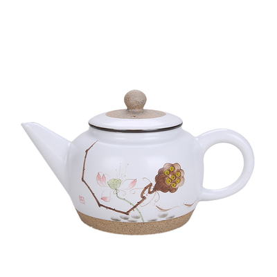 锦坤手绘大小号白瓷过滤包邮茶壶