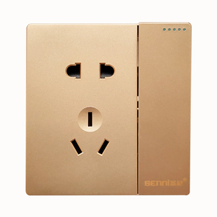 森尼墙壁开关插座86暗装香槟金家用大板单控多孔电源面板五孔电脑