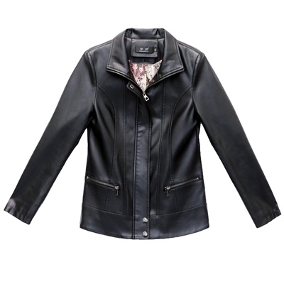 皮衣立领修身装大码中年女士