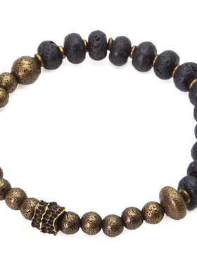 曲尾花原创设计黑色复古做旧手链