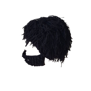 假发胡子帽头上长草野人帽舞台表演手工针织帽子小脏辫毛线帽保暖