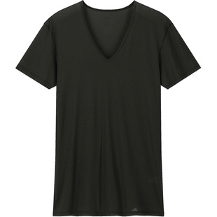 夏季男士深V领纯棉大V领短袖男装半袖紧身原创设计纯色修身T恤