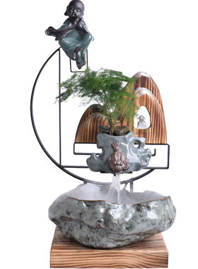 可爱风小型陶瓷养鱼喷泉流水器