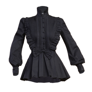 【Lace Garden】原创品牌vintage宫廷风琴褶灯笼袖立领黑白棉衬衫