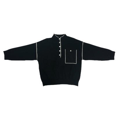 黑白撞色宽松露肩休闲百搭毛衣