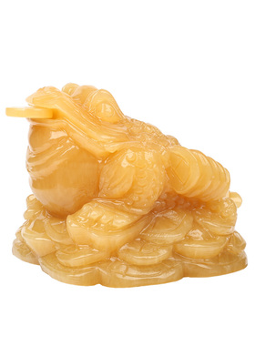 天然黄玉三角商务风金蟾进宝摆件