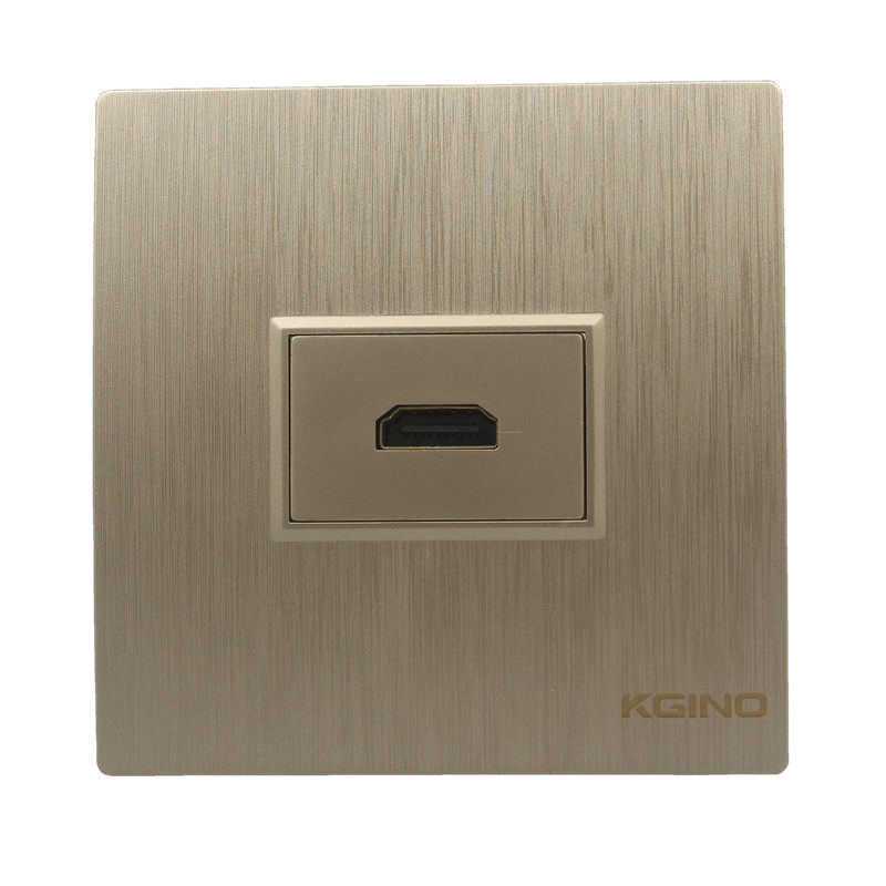 拉丝香槟金86型一位HDMI高清插座面板 金色2.0版直插式多媒体墙插