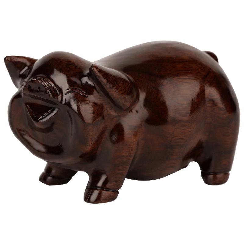 红木雕刻工艺品 实木质生肖猪家居玄关摆件20 可爱小猪仔装饰品