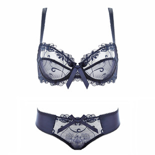 欧美网纱少女性感蕾丝超薄文胸套装夏季大胸显小胸罩大码透视内衣