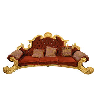 新古典实木大沙发 欧式豪华客厅沙发组合 别墅大堂金银箔布沙发