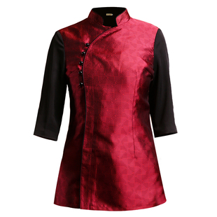 衣研堂饭店服务员工作服女七分袖中式餐厅餐饮酒店茶楼火锅店夏季