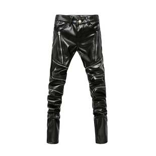 冬季男士皮裤加绒保暖修身PU皮裤机车个性发型师防风紧身小脚裤潮