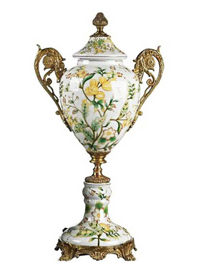 欧式陶瓷软装饰品摆件美式铜包瓷客厅玄关样板间轻奢创意大气摆设