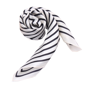 春秋空姐薄款丝巾李小冉黑白条纹桑蚕丝小方巾领巾围巾女真丝巾夏