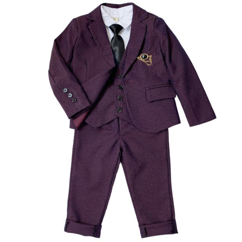 童装秋冬装儿童男童加厚西装套装三件套花童礼服套装西服马甲套装