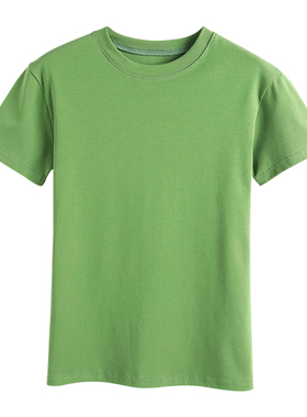 2022夏装短袖t恤女大码修身小衫上衣纯棉小圆领抹茶绿色T桖丅恤衫