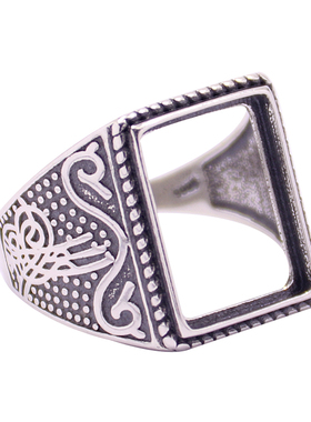 diy复古风男款方形松石12*16泰银