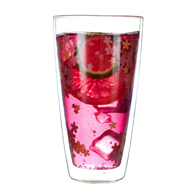 悠乐时光樱花隔热透明双层玻璃杯