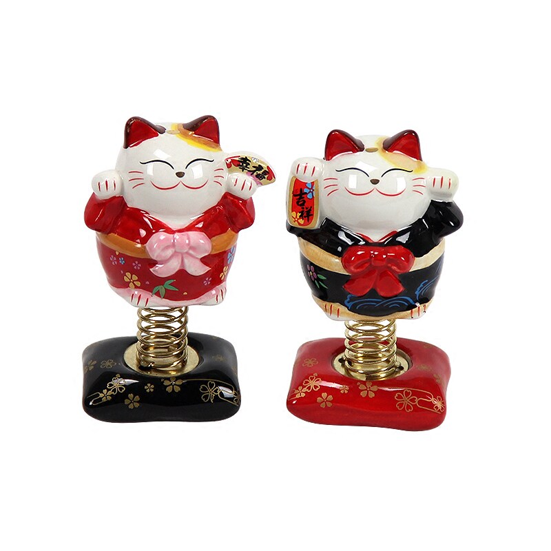 福缘猫汽车弹簧趣味装饰创意摇头招财猫