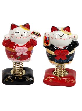 福缘猫汽车弹簧趣味装饰创意摇头陶瓷摇头摆件保平安开运内饰礼品