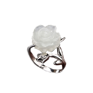 入梦S925纯银玫瑰花戒指复古民族风开口和田玉指环七夕情人节礼品